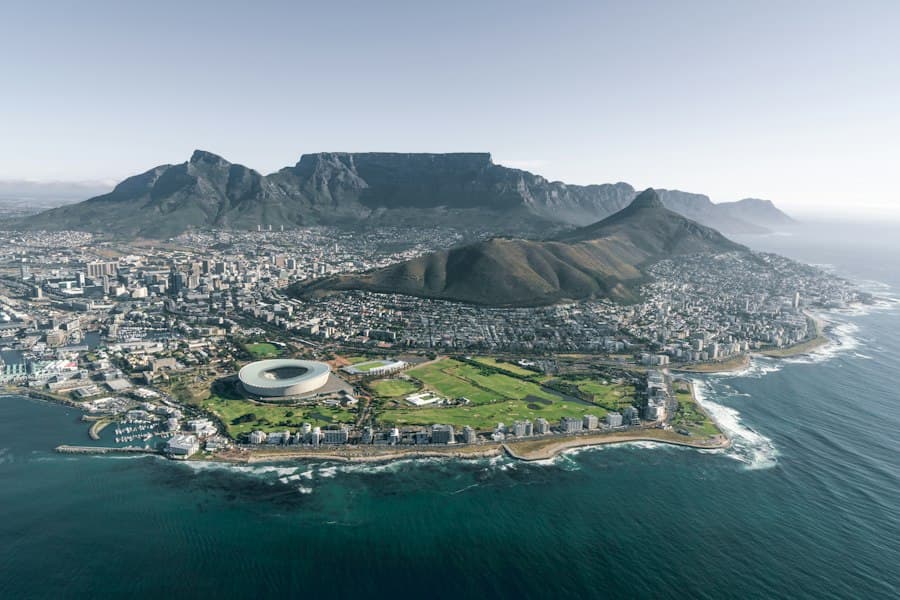 Table Mountain above Cape Town and the Atlantic coastline